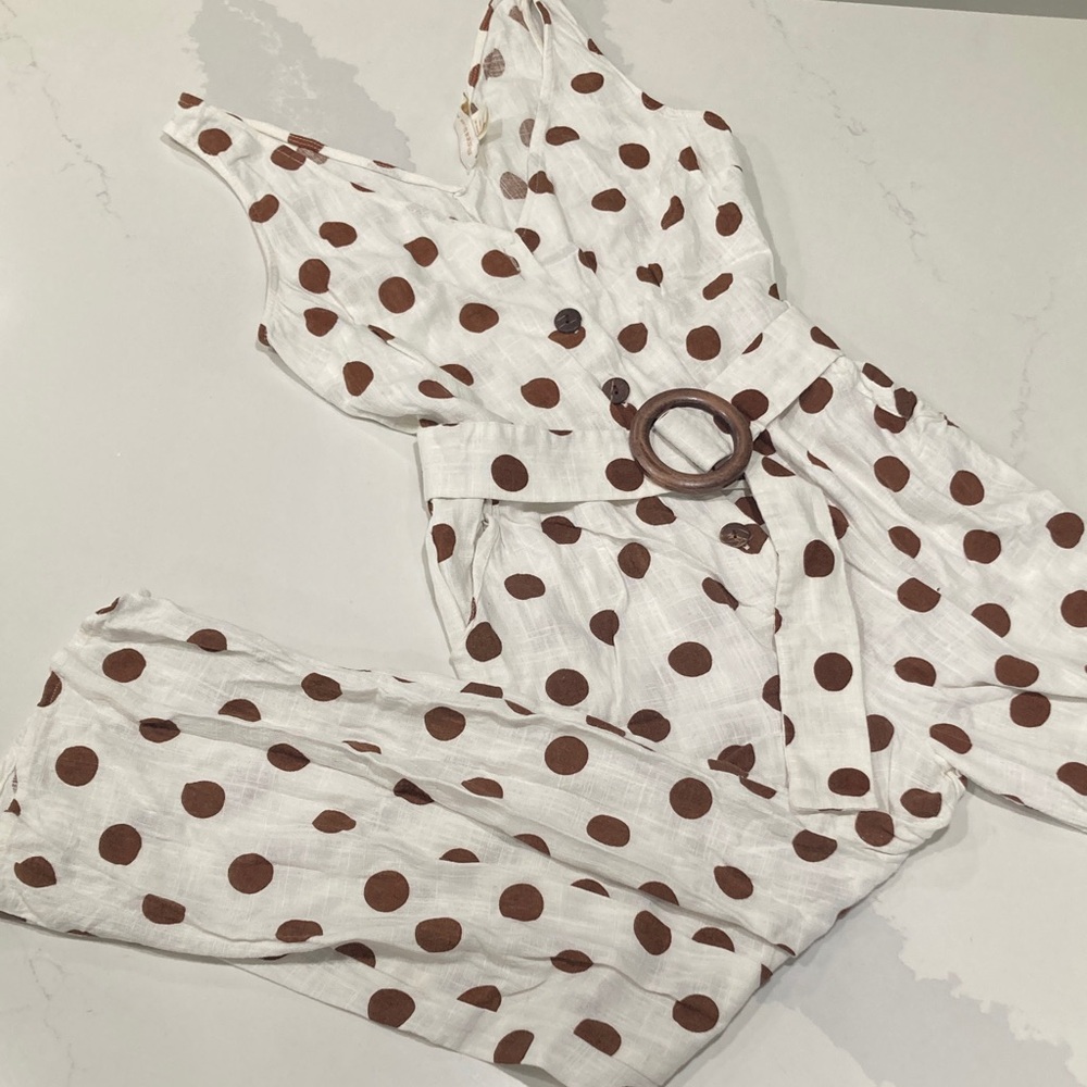 White and Brown Polka Dot Jumpsuit
